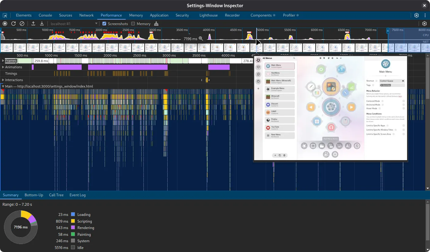 profiling in the dev tools